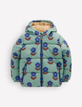 Doudoune fun-Fleurs bleu huile