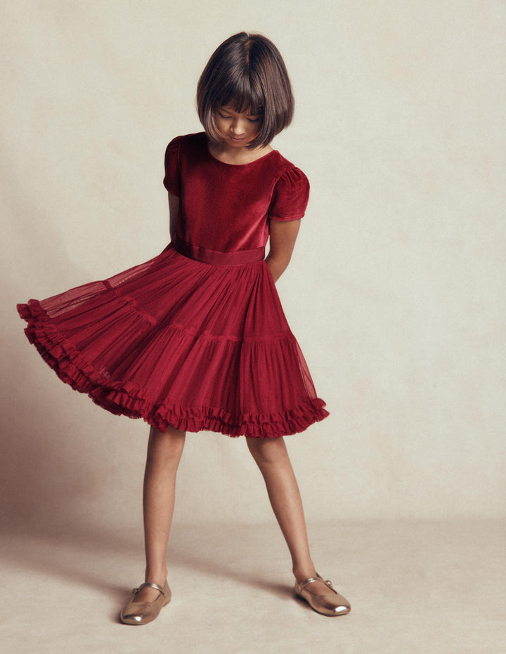 Tüllkleid mit Velours für besondere Anlässe-Rhythmisches Rot
