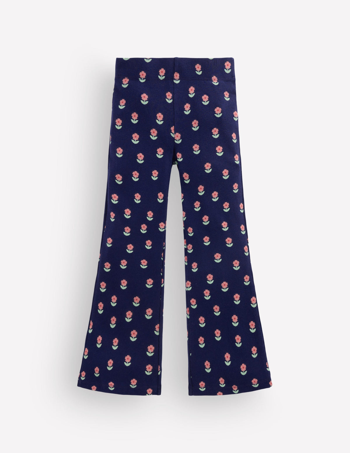 Gerippte, ausgestellte Leggings-Marineblau Blume-1