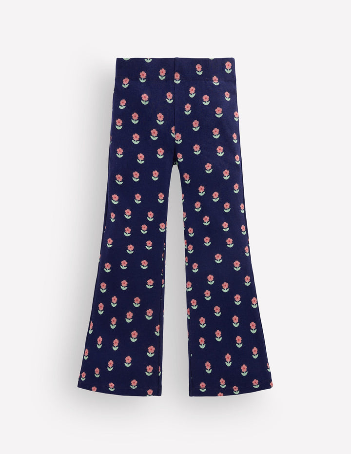 Gerippte, ausgestellte Leggings-Marineblau Blume