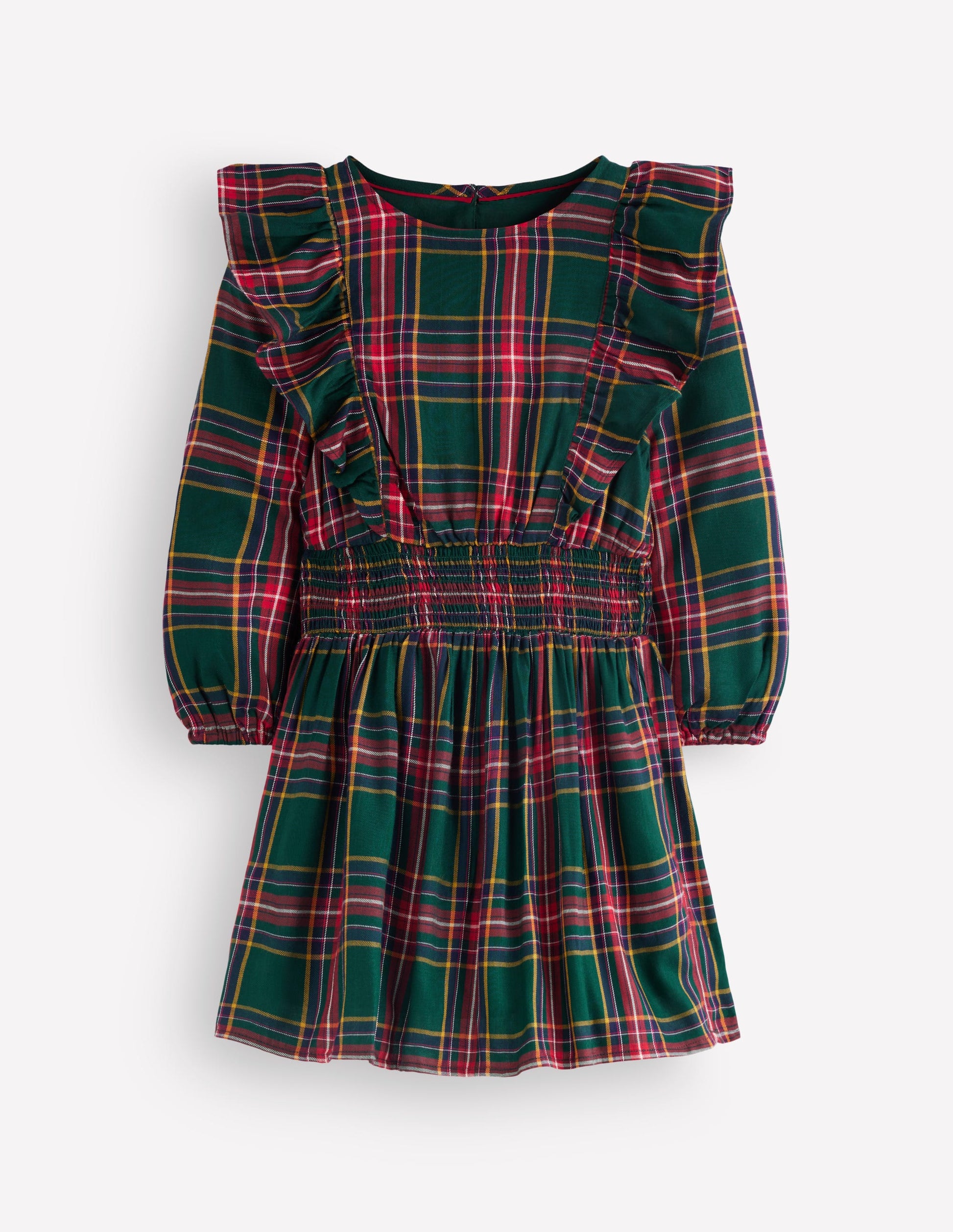 Rüschenkleid mit tiefer Taille-Grün/Rot Kariert-7