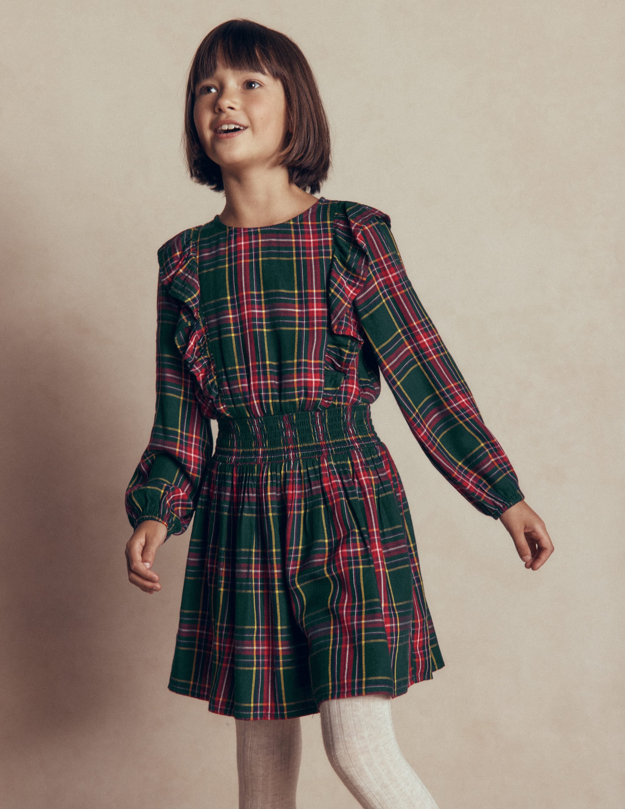 Rüschenkleid mit tiefer Taille-Grün/Rot Kariert - Image 2
