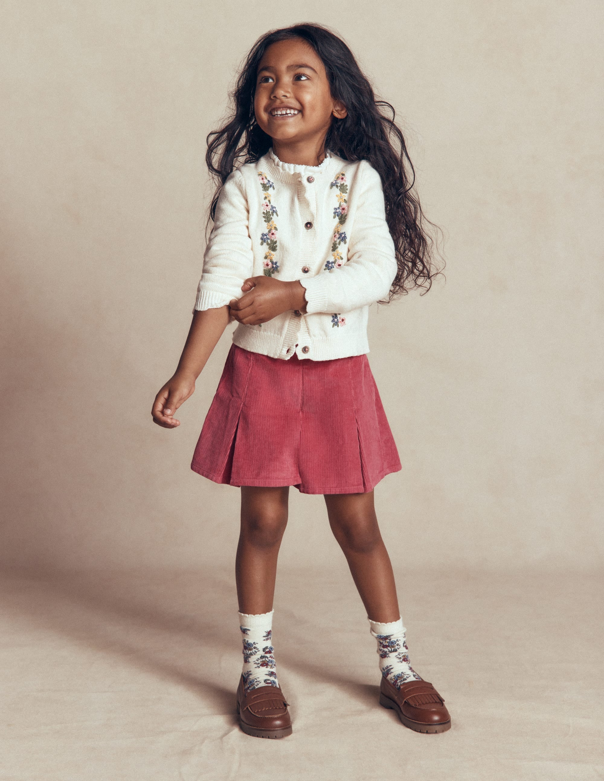 Plissierter Skort-Winter Puderrosa Cord - Image 1