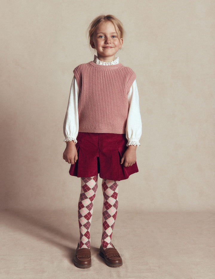 Plissierter Skort-Rubinrot Cord