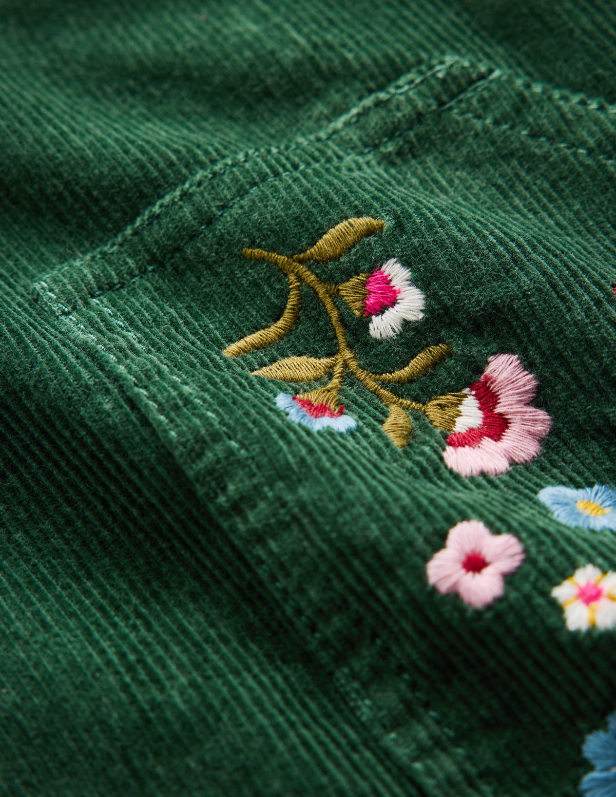Adeline Latzkleid in A-Linie-Grün Blumenmuster Cord - Image 3