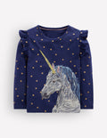 Langarmshirt mit Superstich-Design-Navy, Einhorn