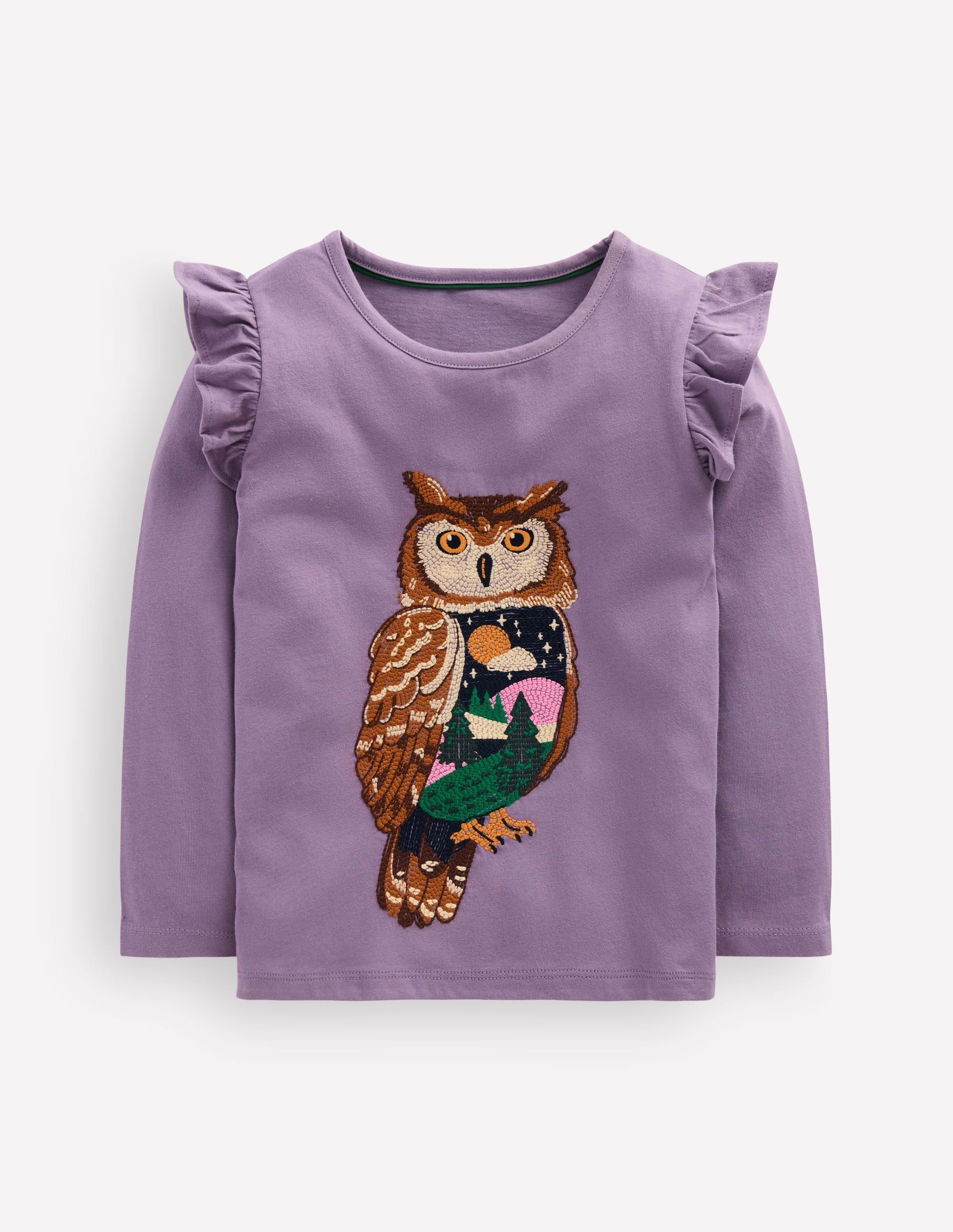 Langarmshirt mit Superstich-Design-Nachtlila Eule - Image 1