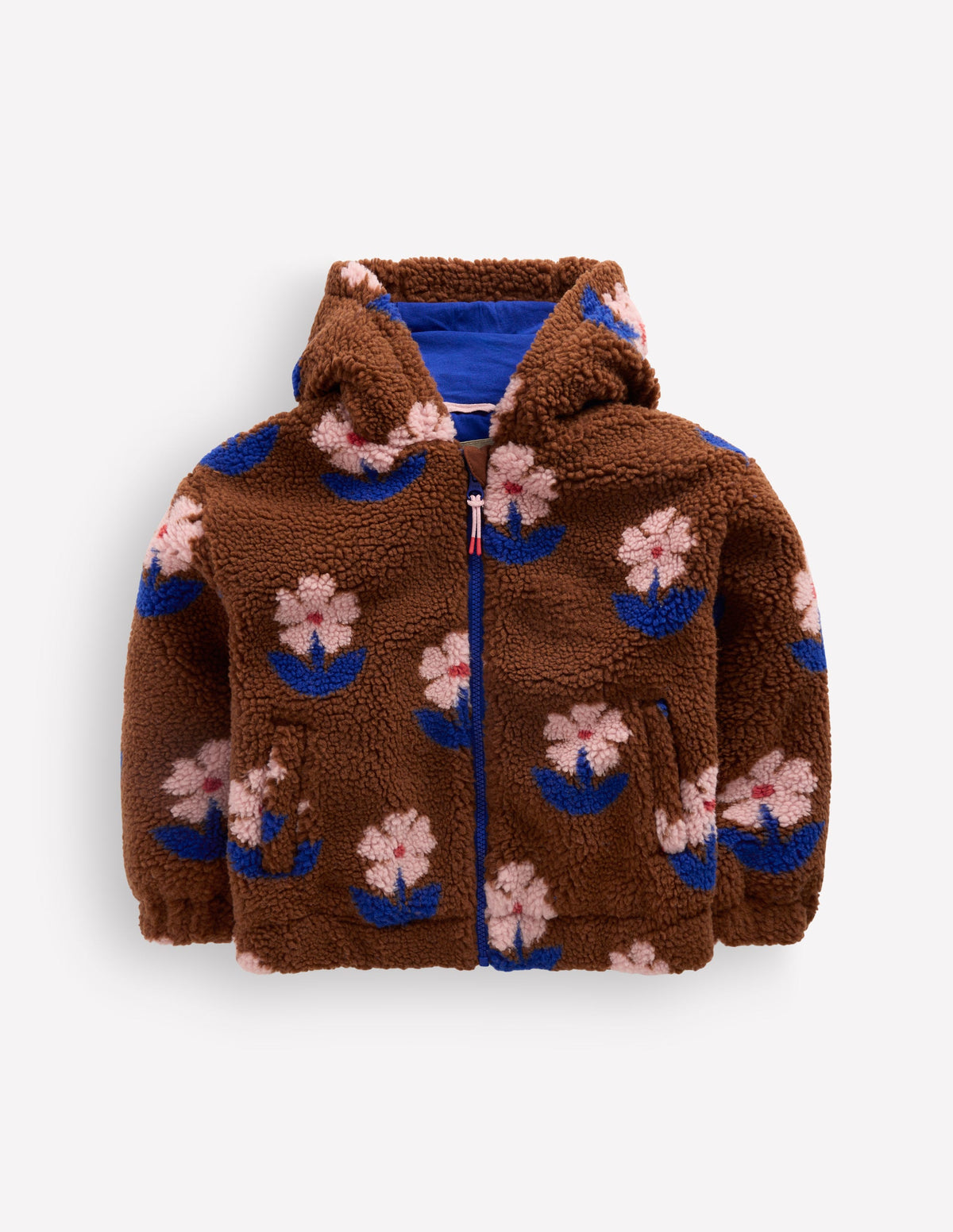 Lockere Teddyfelljacke mit Reißverschluss-Schildpatt Blumenstempel - Image 1
