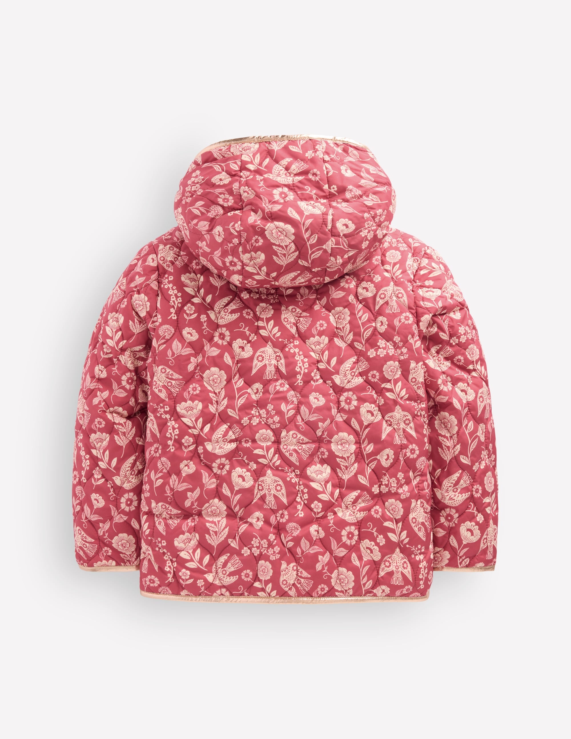 Wattierte Teddyfell-Jacke-Winter Puderrosa Blumenmuster Vögel - Image 2