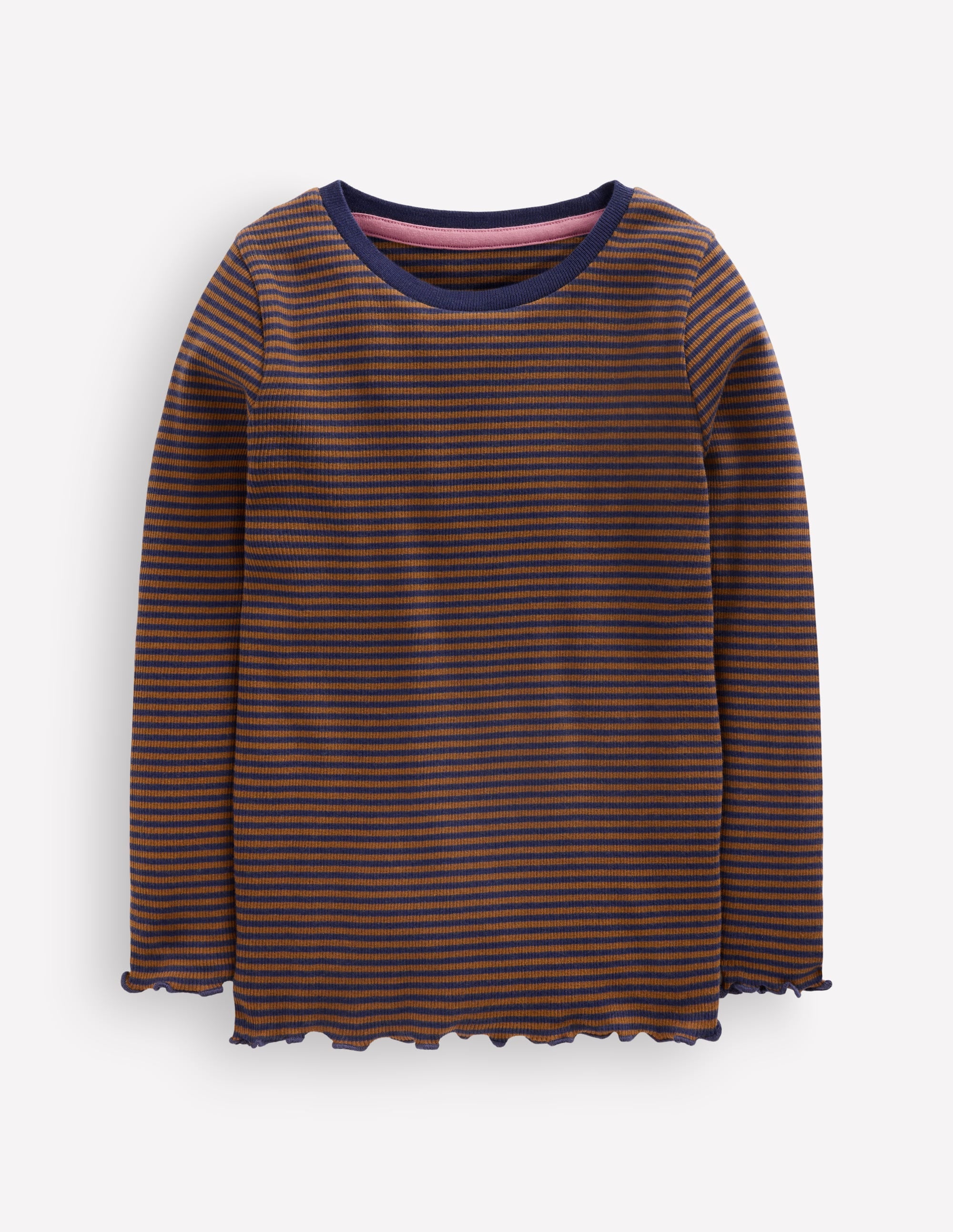 Geripptes Langarmshirt-Marineblau/Camel Streifen - Image 1