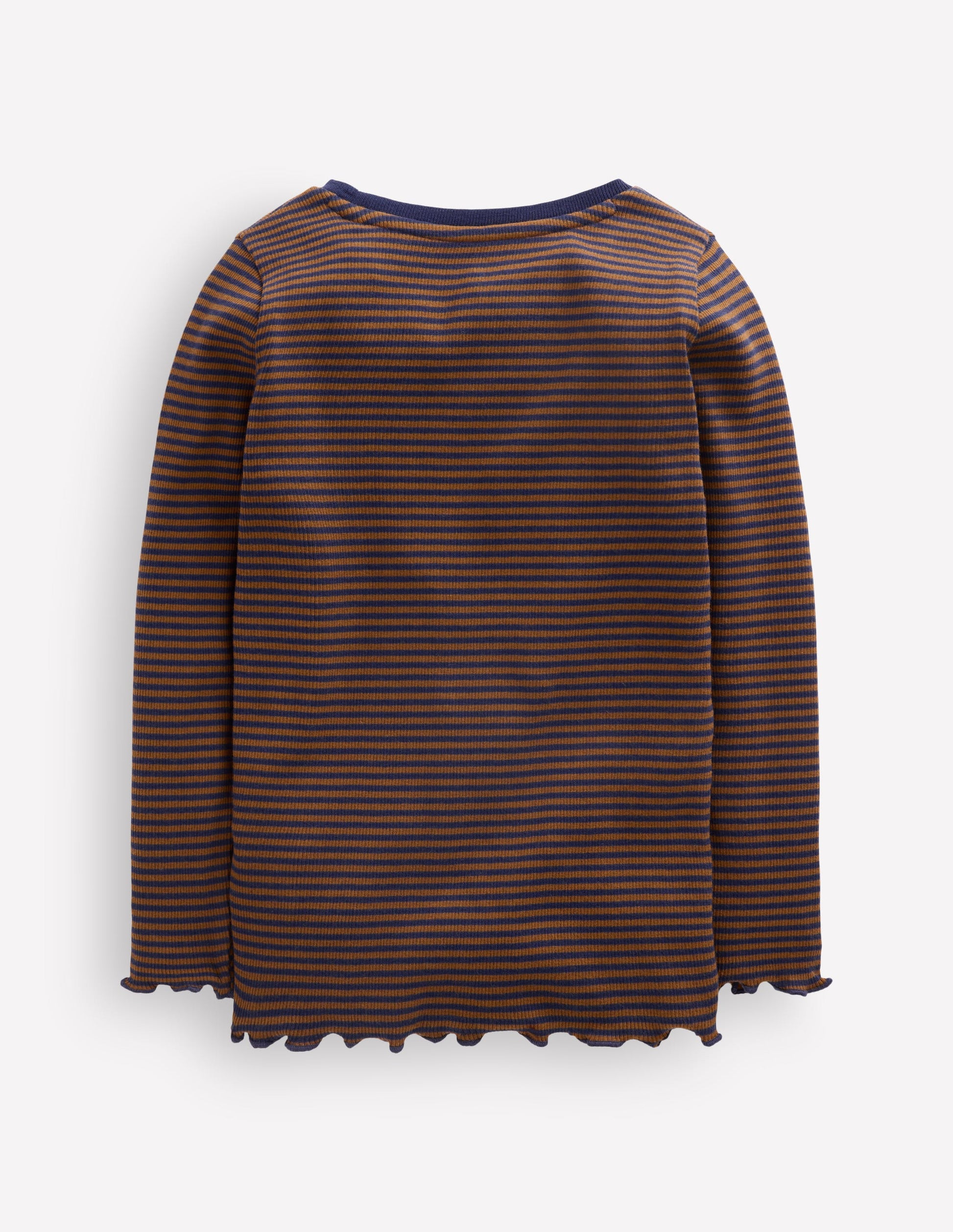 Geripptes Langarmshirt-Marineblau/Camel Streifen-2