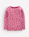 Geripptes Langarmshirt-Pink Geblümt