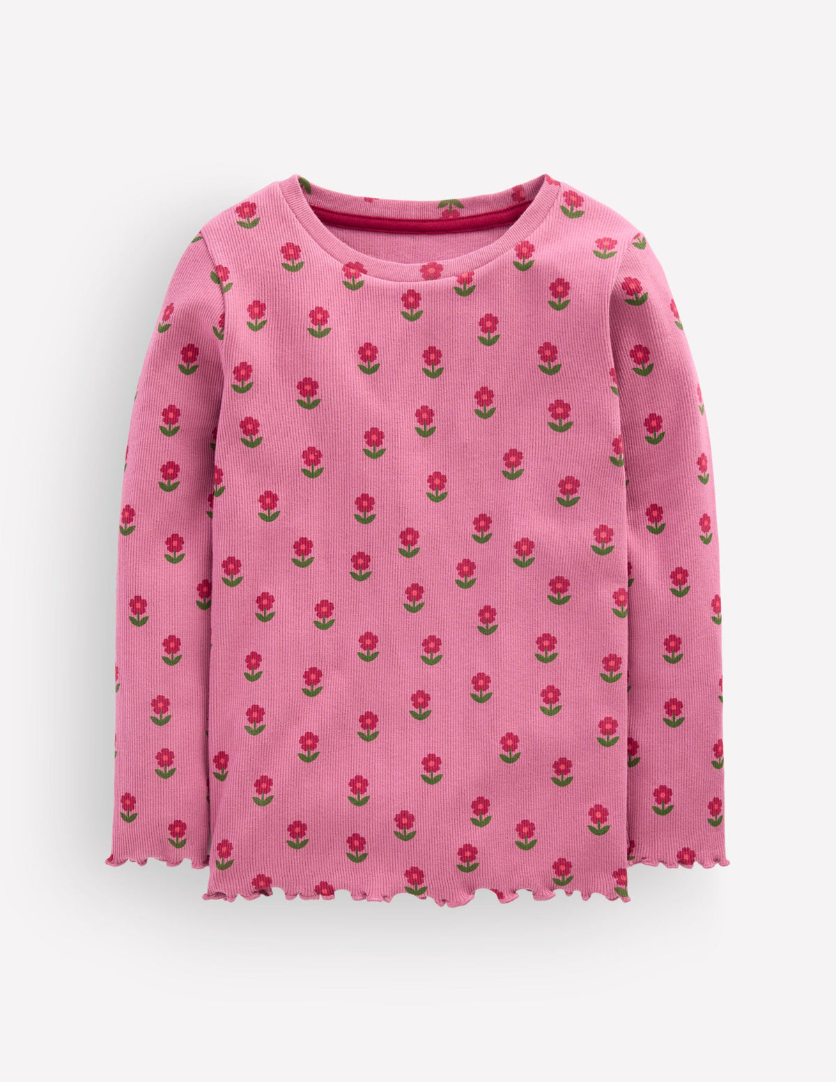 Geripptes Langarmshirt-Pink Geblümt - Image 1