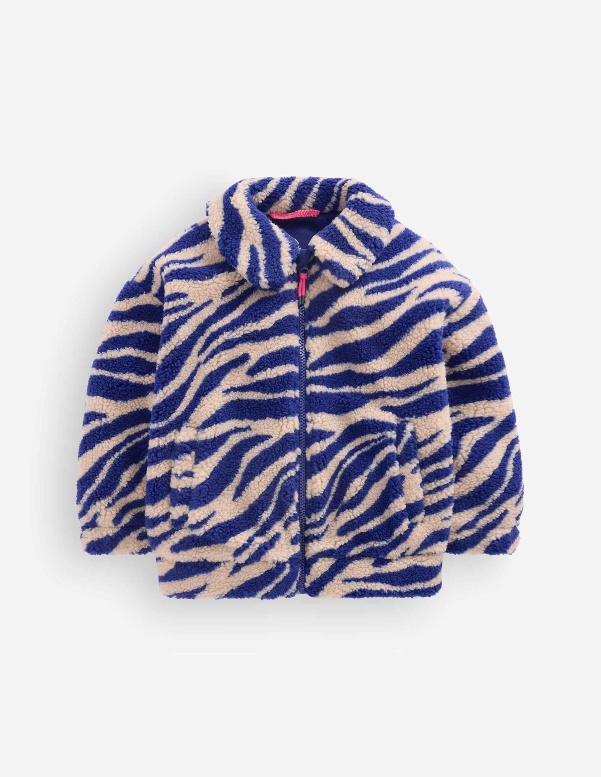 Teddyfelljacke mit Kragen-Teddyfell Zebramuster und Marineblau-3