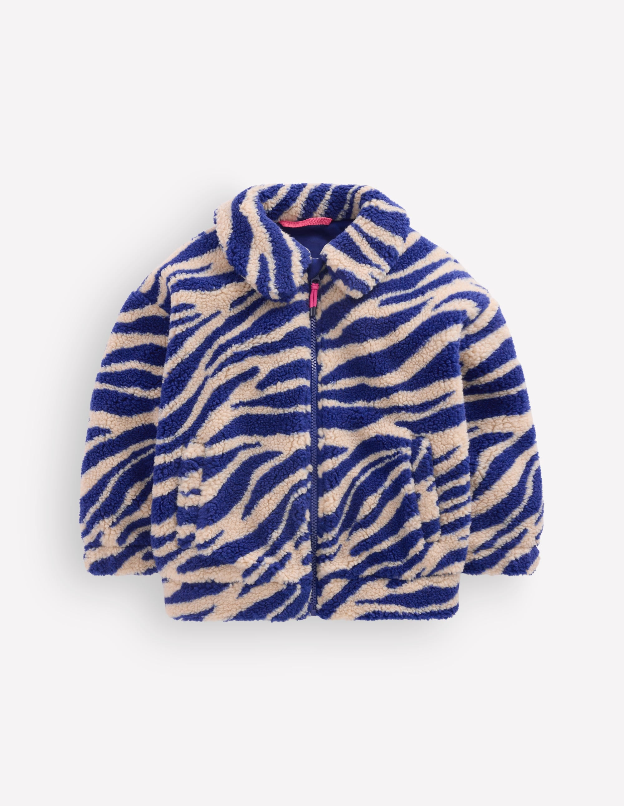 Teddyfelljacke mit Kragen-Teddyfell Zebramuster und Marineblau - Image 3