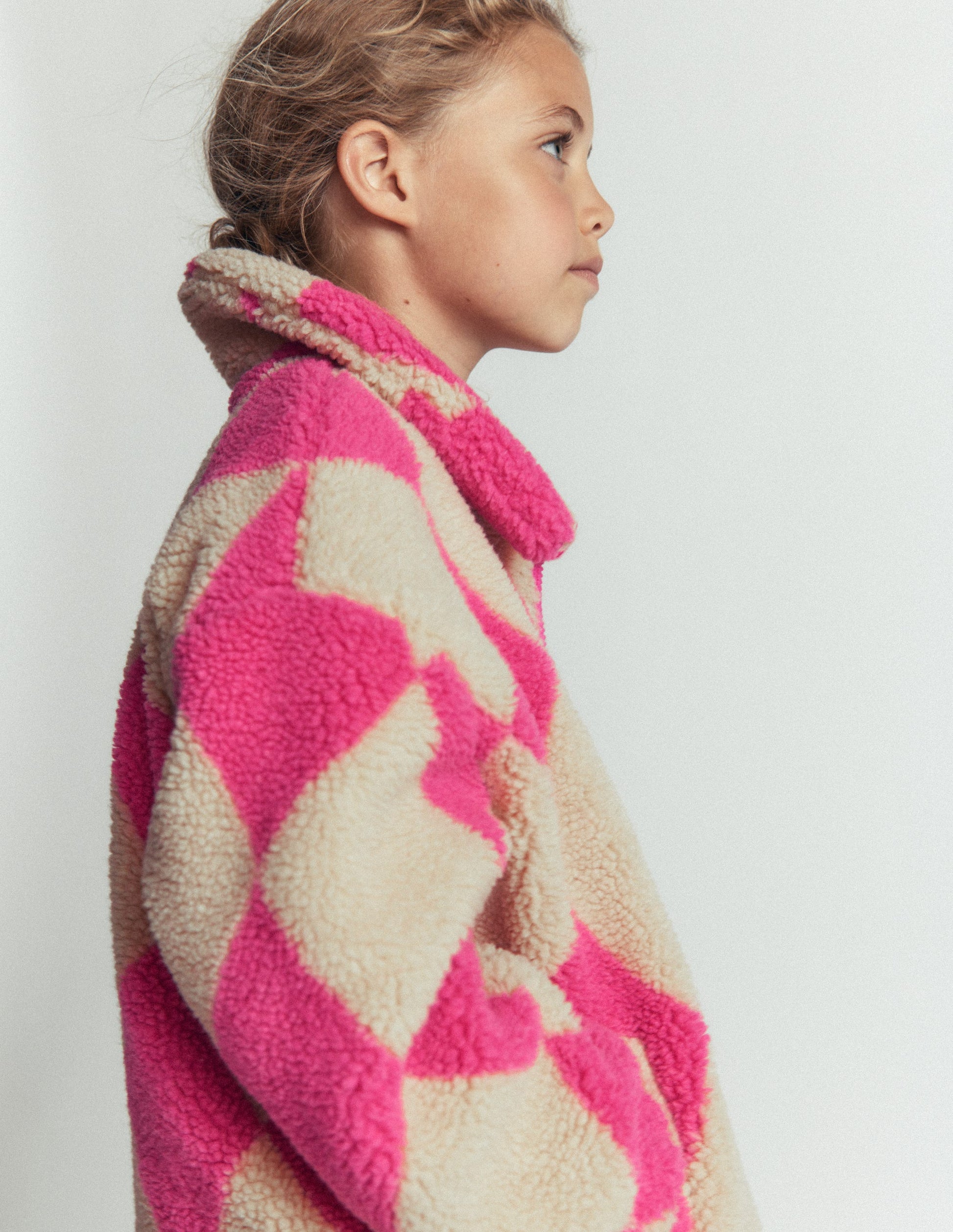 Teddyfelljacke mit Kragen-Argyle-Muster-3