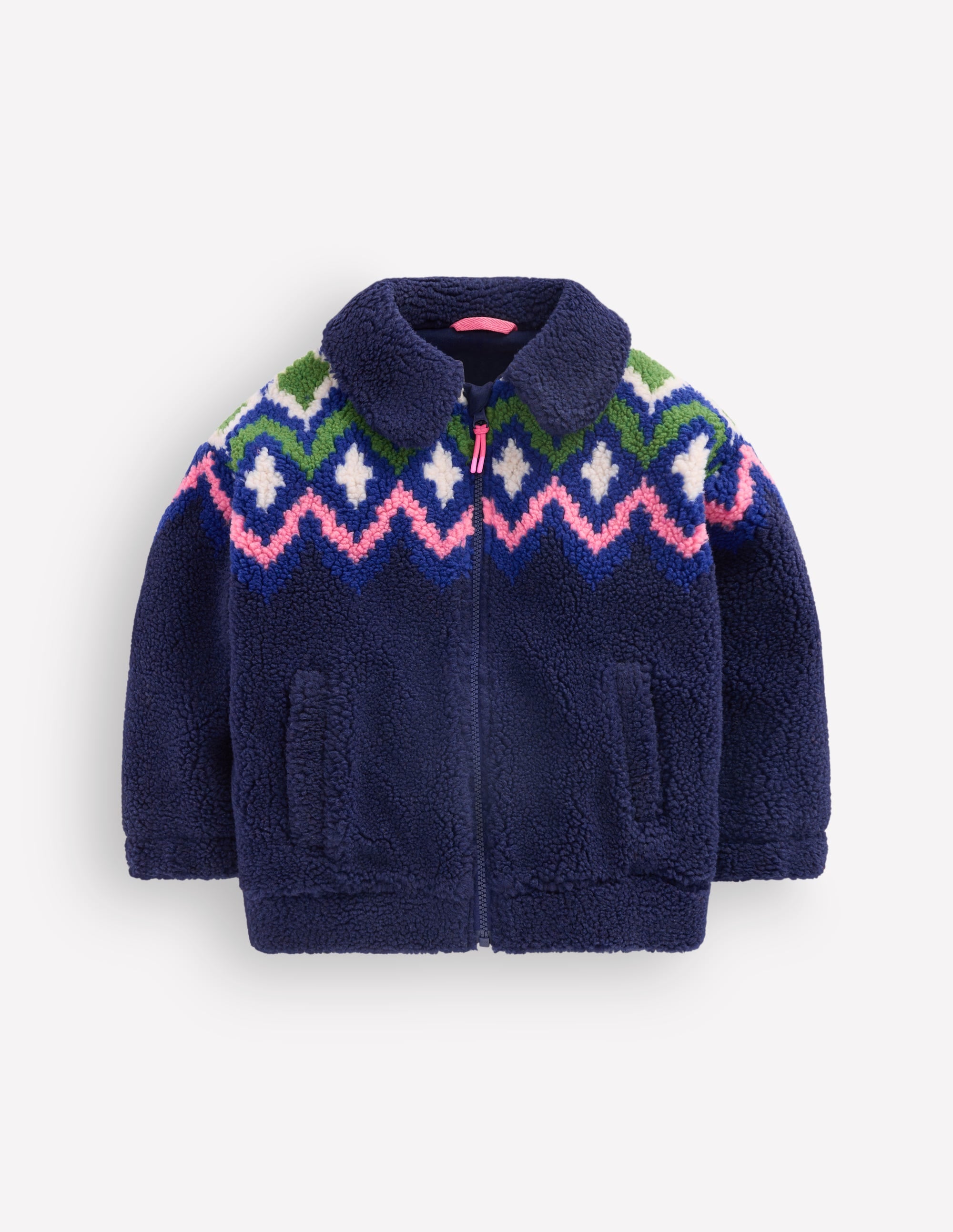 Teddyfelljacke mit Kragen-Navy mit Fair Isle - Image 3