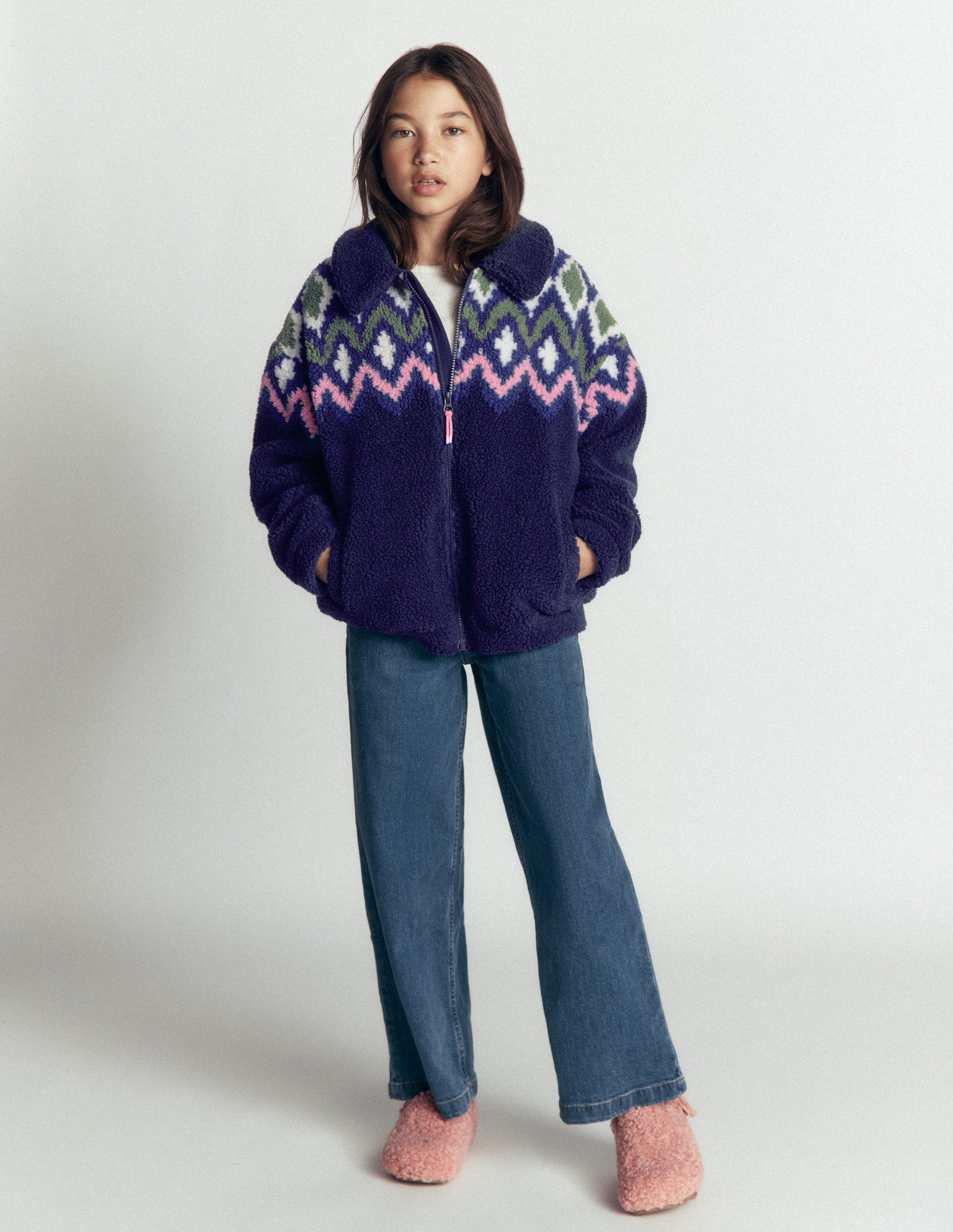 Teddyfelljacke mit Kragen-Navy mit Fair Isle-1