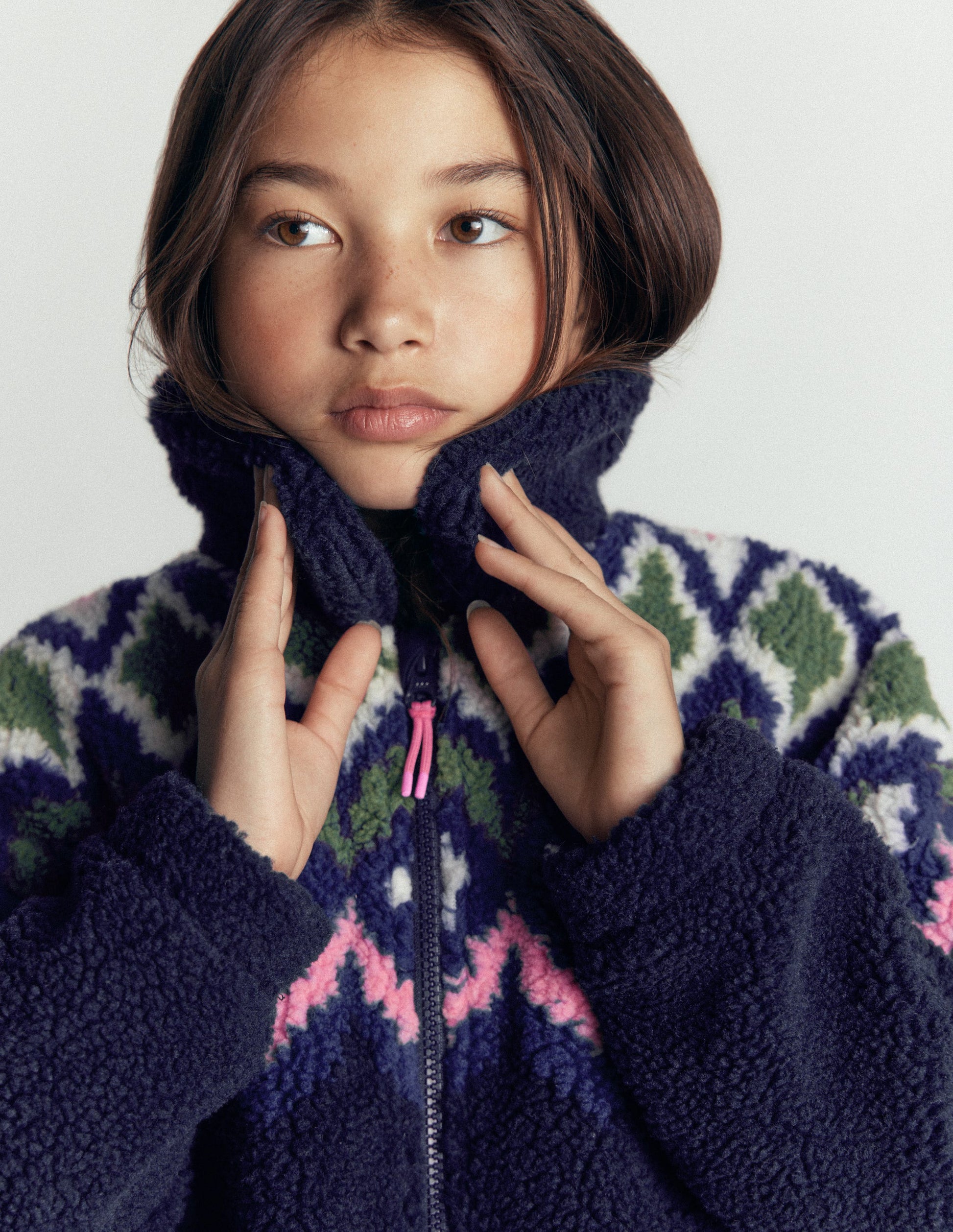 Teddyfelljacke mit Kragen-Navy mit Fair Isle-2