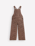Latzhose mit weitem Bein-Braun, Leopardenmuster