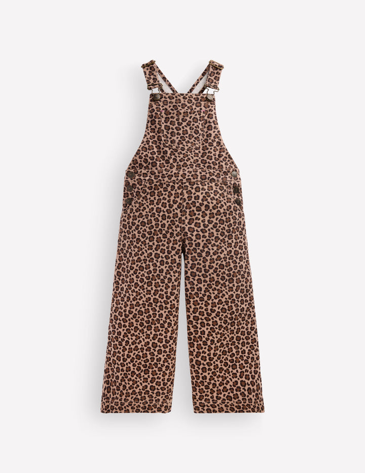 Latzhose mit weitem Bein-Braun, Leopardenmuster