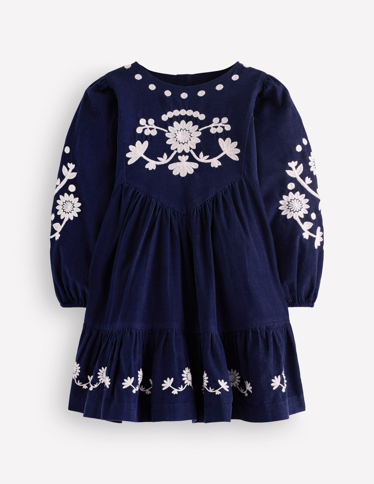 Celia Kleid mit Flügelärmeln-Marineblau Cord Stickerei-1