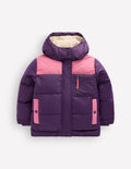 Steppmantel mit Teddyfellfutter-Calla-Lilie Violett Color Blocking