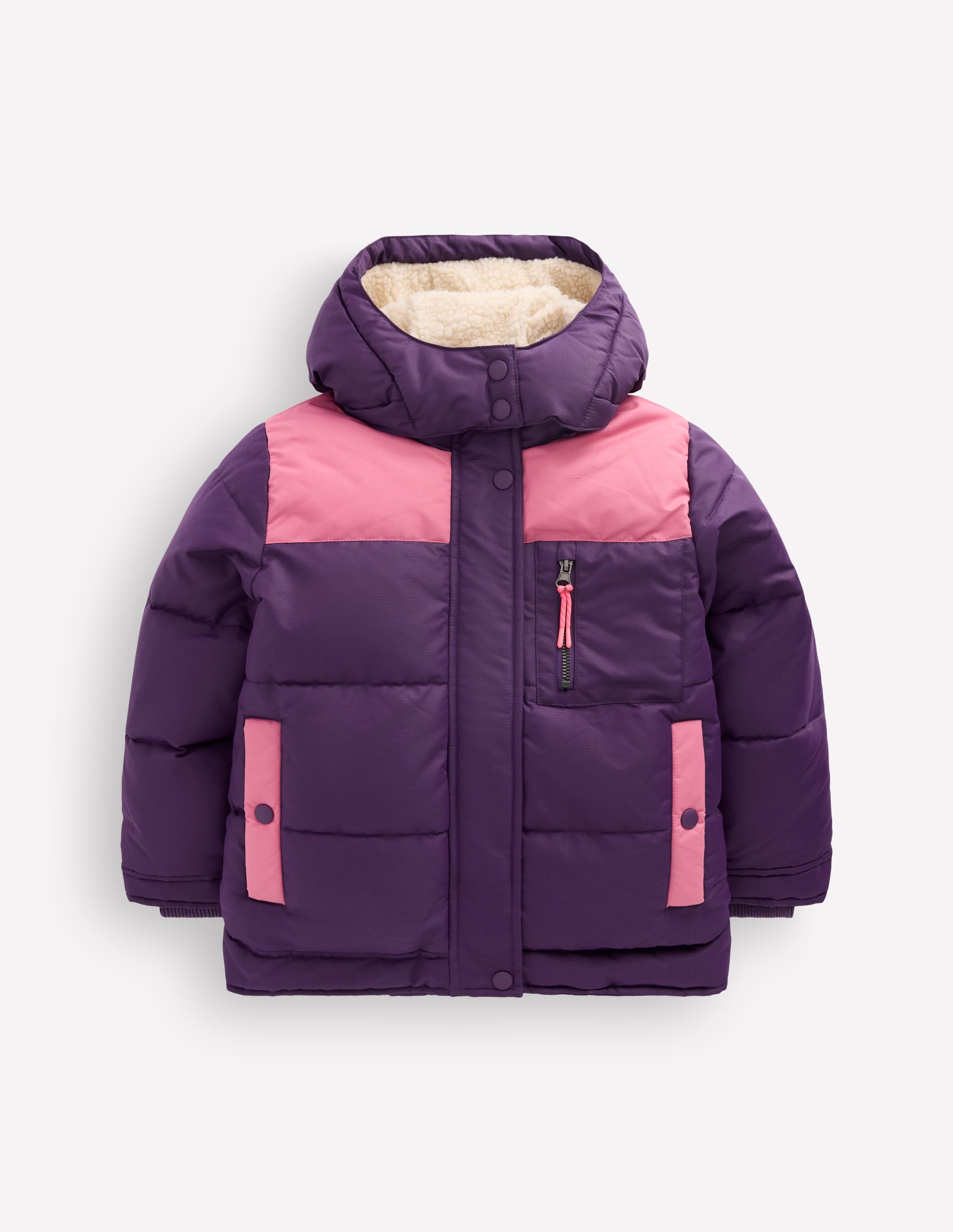 Steppmantel mit Teddyfellfutter-Calla-Lilie Violett Color Blocking - Image 1