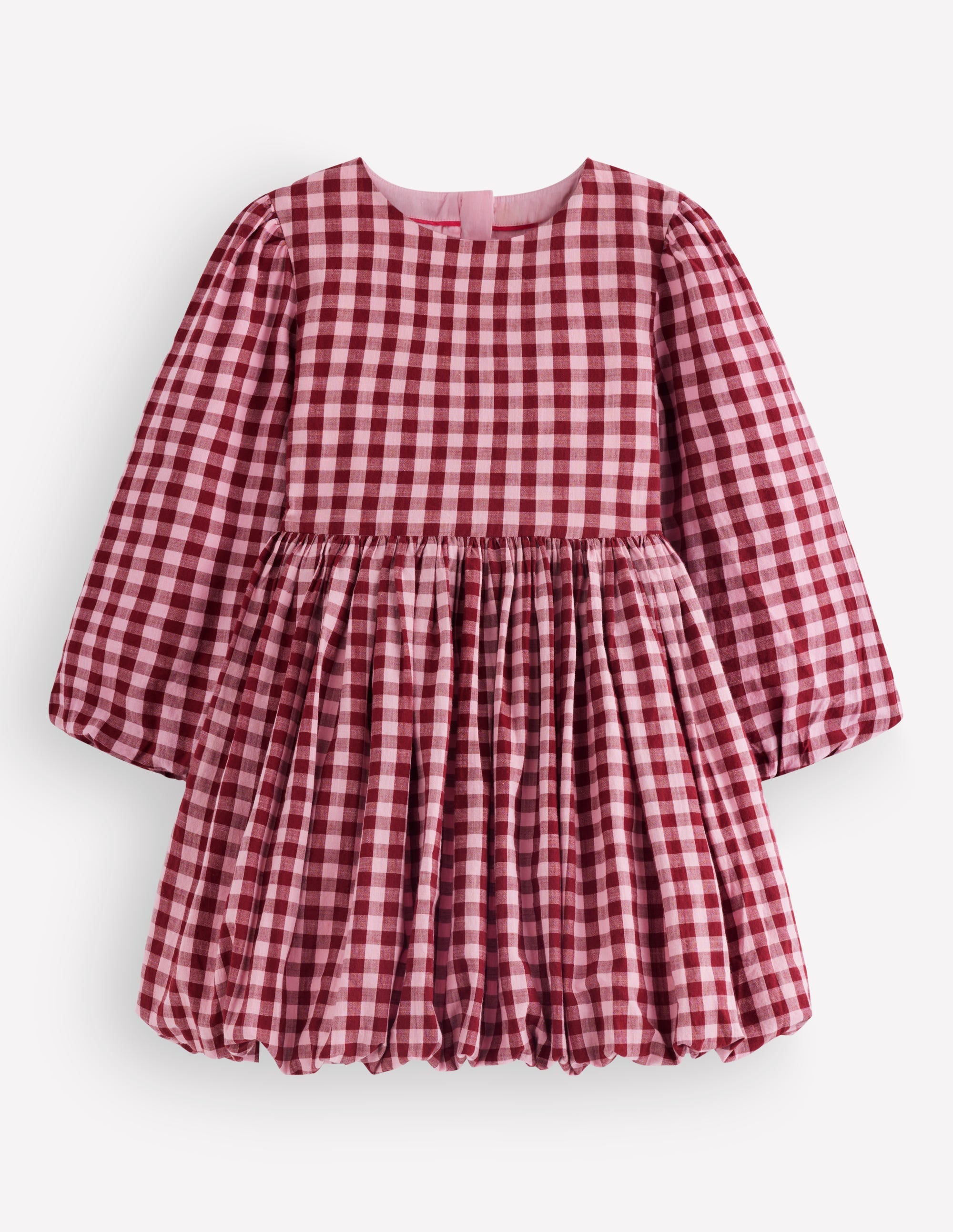 Langärmliges Kleid mit Ballonsaum-Rot Kariert - Image 4