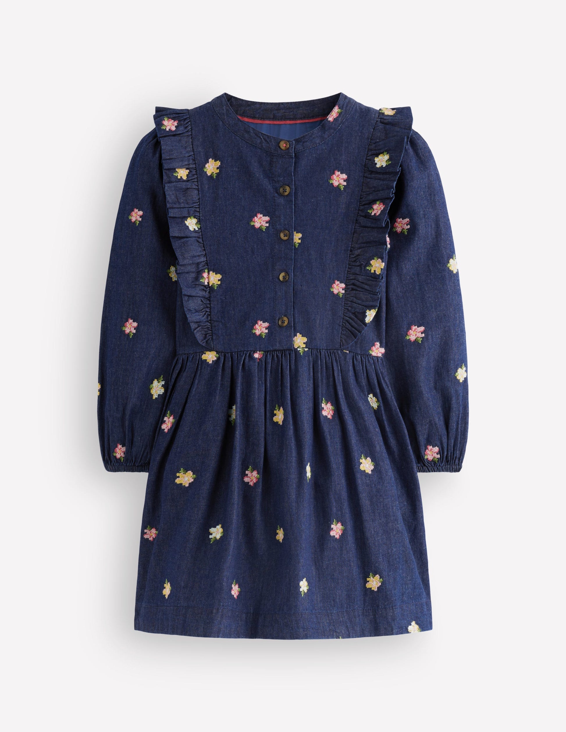 Robe-chemise Winnie à volants-Broderie denim-3