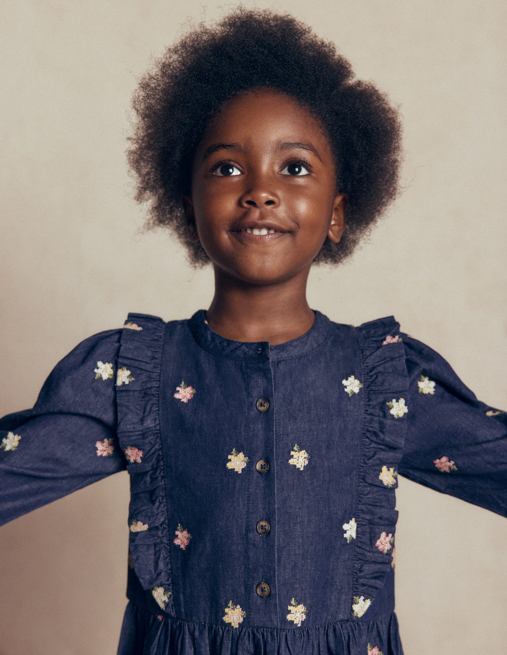 Robe-chemise Winnie à volants-Broderie denim-2