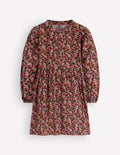 Betsy Gewebtes Kleid mit Puffärmeln-Rosa Blumenmuster Cord