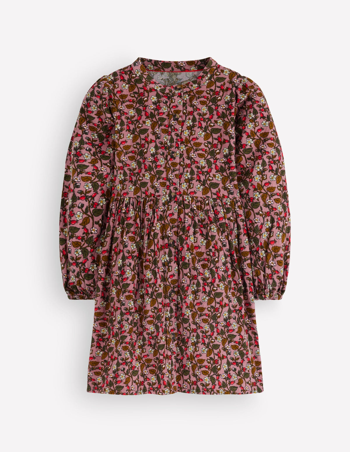 Betsy Gewebtes Kleid mit Puffärmeln-Rosa Blumenmuster Cord - Image 1