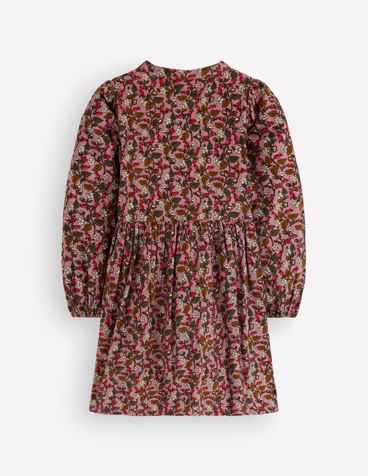 Betsy Gewebtes Kleid mit Puffärmeln-Rosa Blumenmuster Cord-2