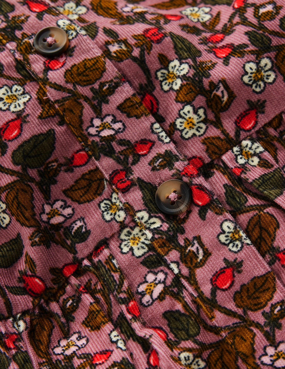 Betsy Gewebtes Kleid mit Puffärmeln-Rosa Blumenmuster Cord-3