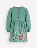 Betsy Gewebtes Kleid mit Puffärmeln-Eukalyptus Cord