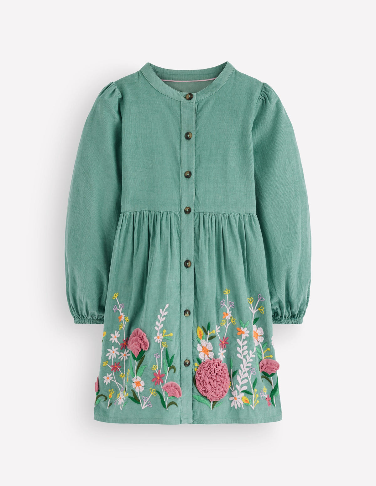 Betsy Gewebtes Kleid mit Puffärmeln-Eukalyptus Cord - Image 1