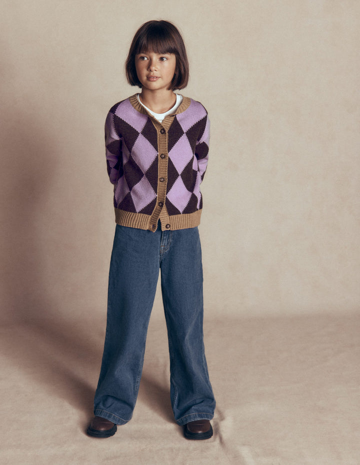 Lustige Strickjacke-Violett Argyle