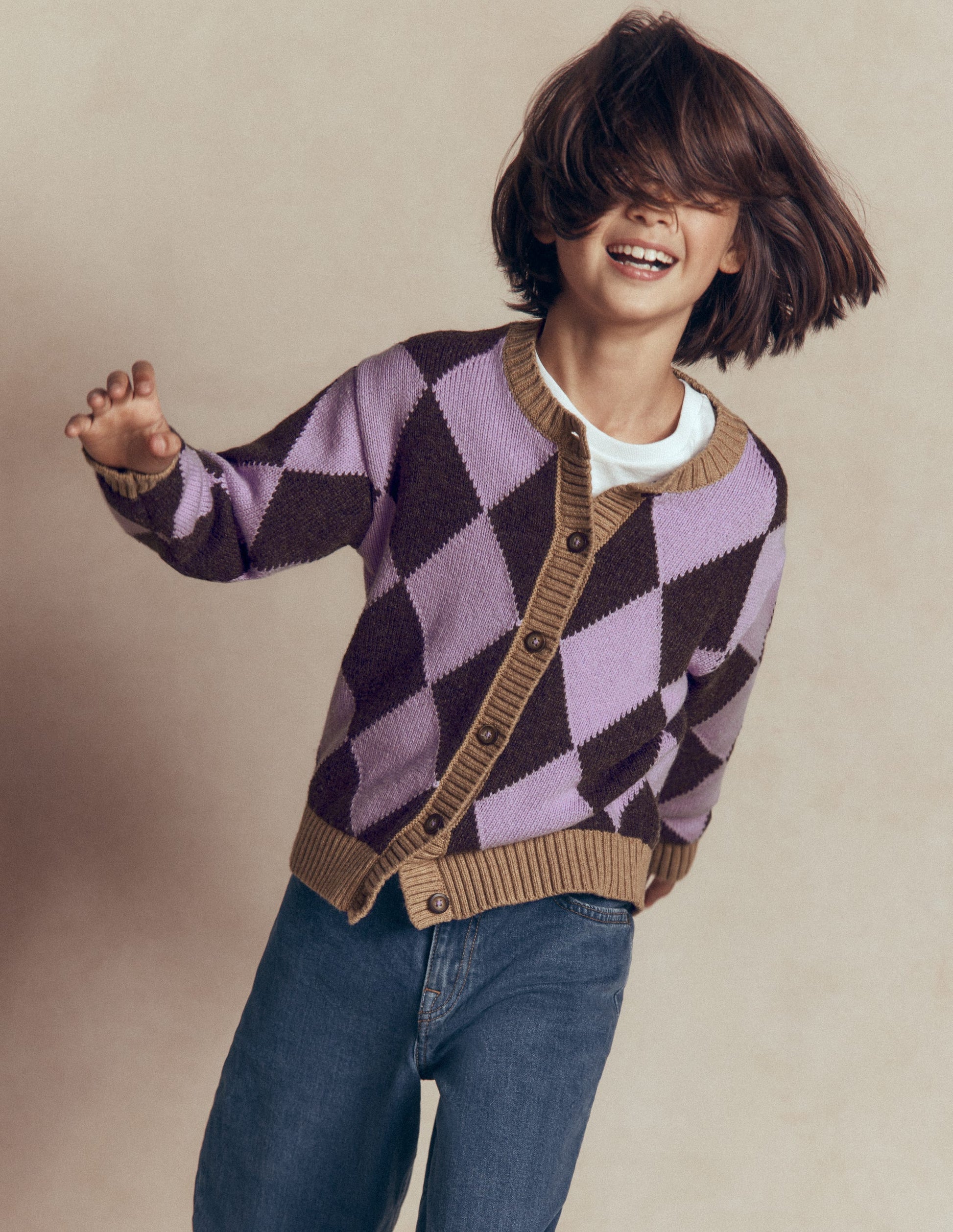 Lustige Strickjacke-Violett Argyle-3