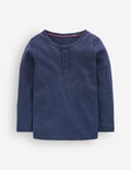 Langärmliges Henley-Shirt-Schuluniform-Marineblau