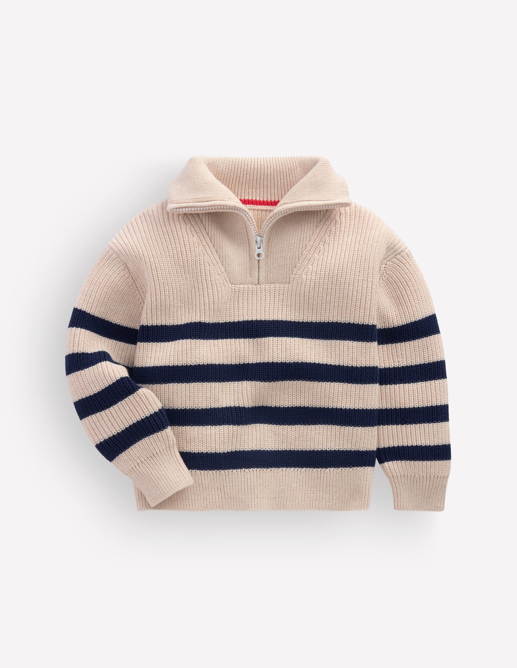 Pullover mit Reißverschluss am Ausschnitt-Beige Meliert/Marineblau - Image 2