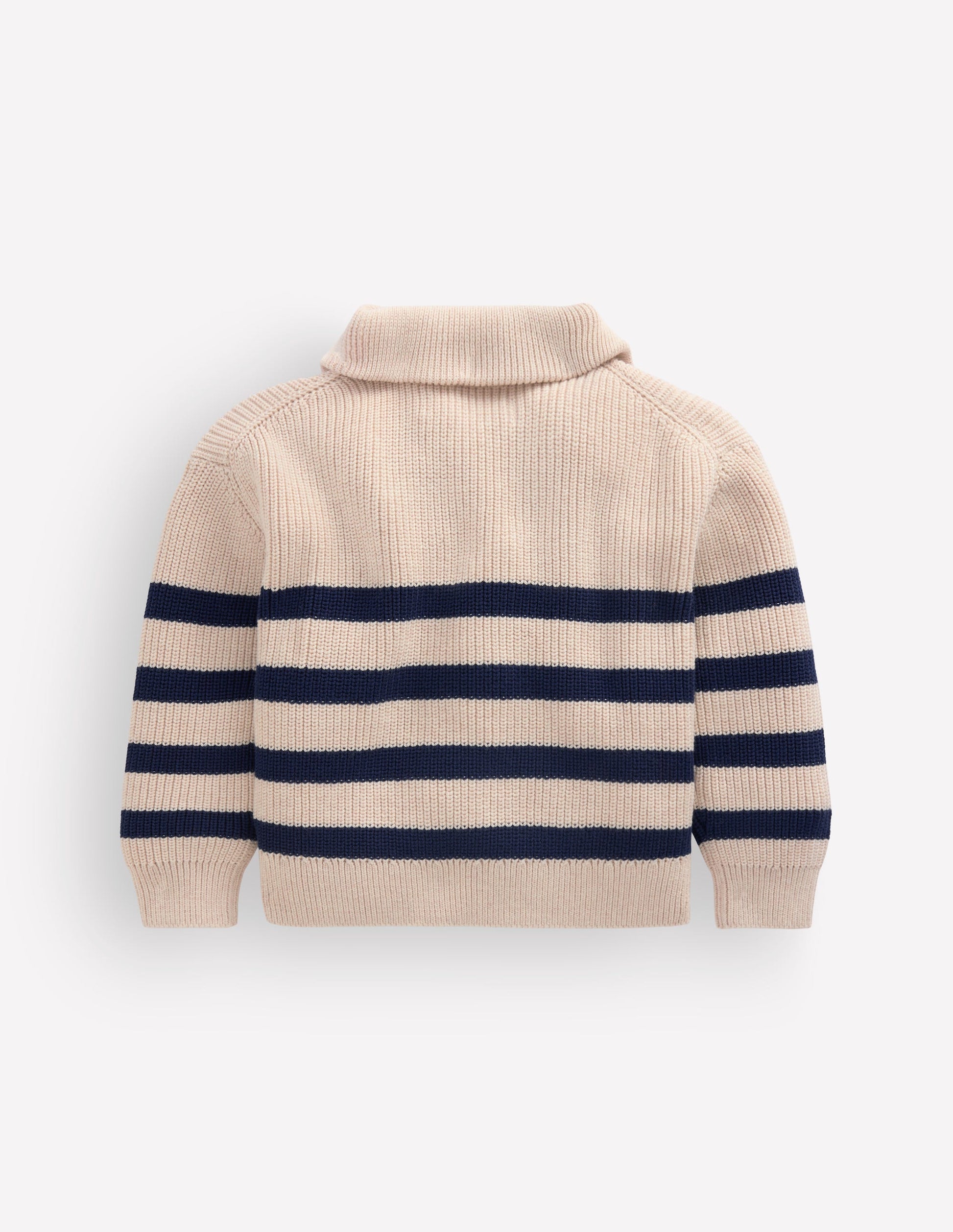 Pullover mit Reißverschluss am Ausschnitt-Beige Meliert/Marineblau-3