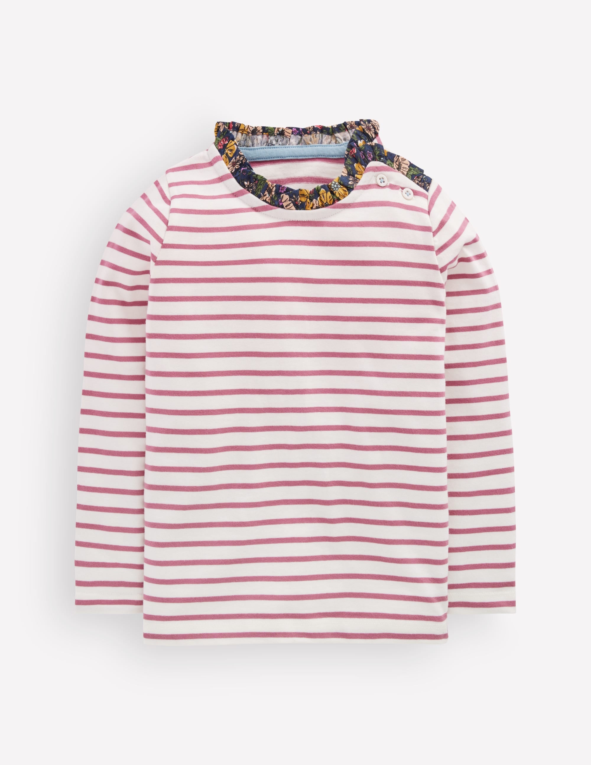 Bretonshirt mit Rüschenausschnitt-Rosa mit Streifen - Image 1
