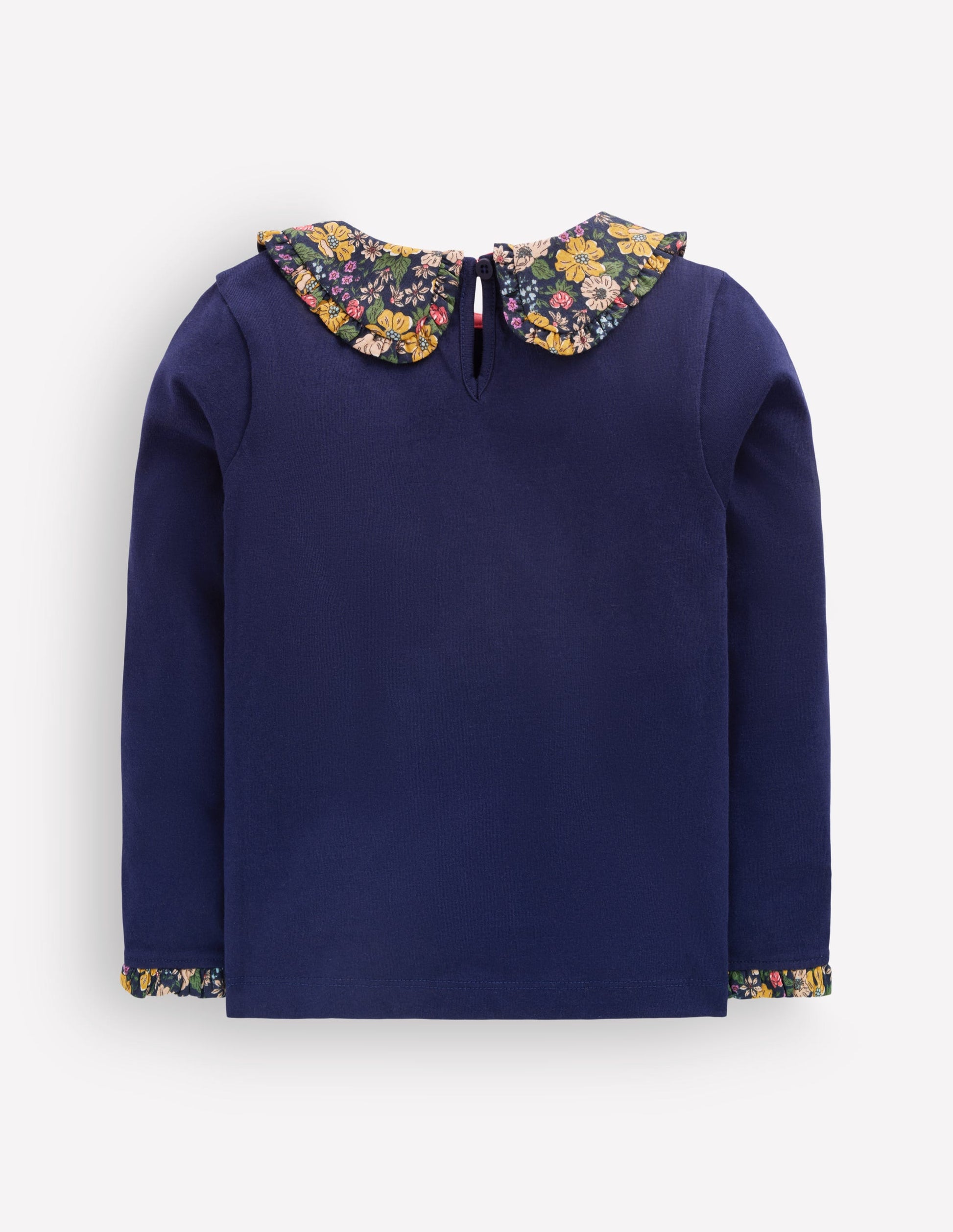 Breton Jersey-Oberteil mit Kragen-Schuluniform-Navy, Blumen-2