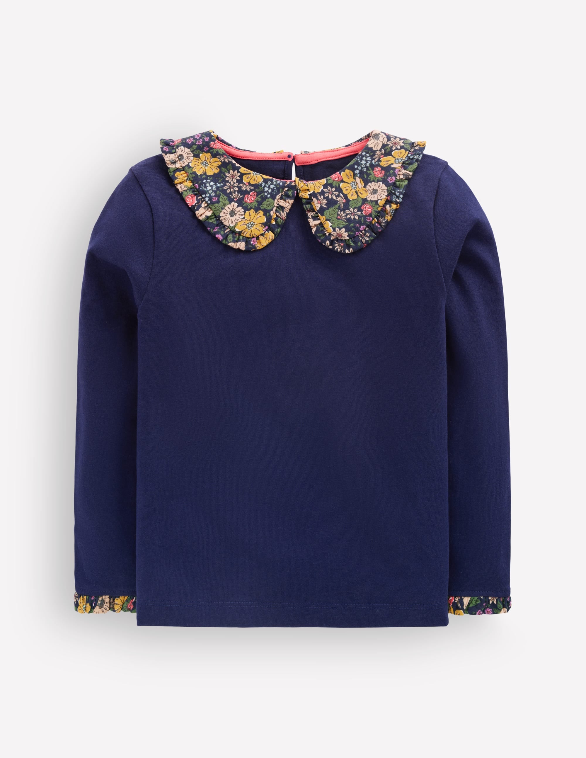 Breton Jersey-Oberteil mit Kragen-Schuluniform-Navy, Blumen - Image 1