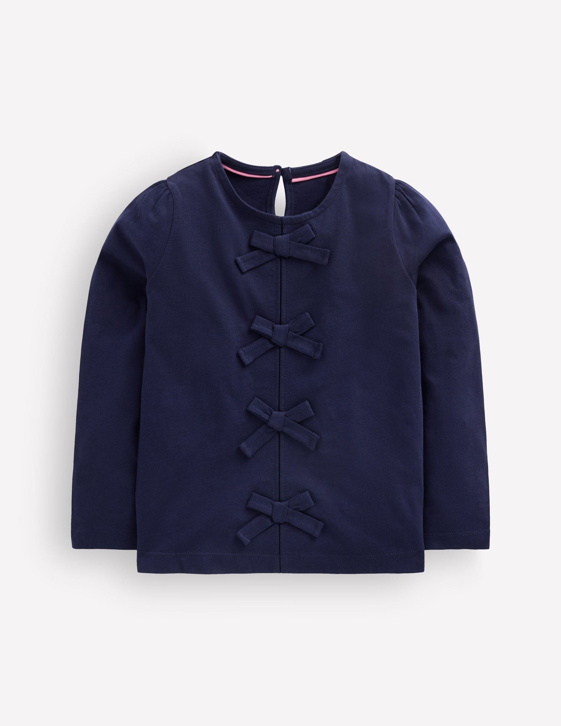 Rippstrick-Oberteil mit Schleifenbesatz-Schuluniform-Marineblau-1