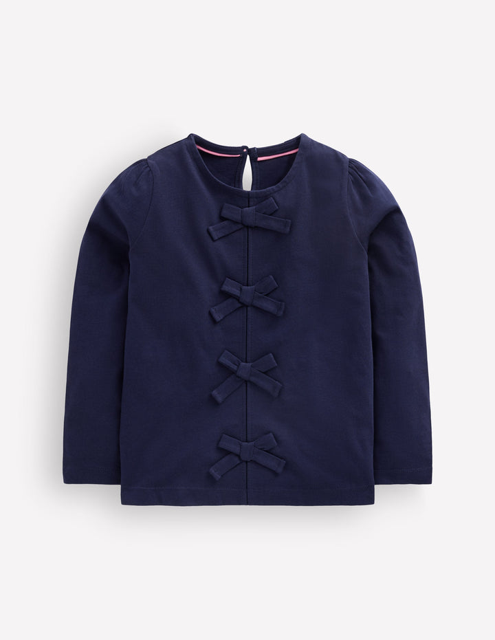 Rippstrick-Oberteil mit Schleifenbesatz-Schuluniform-Marineblau