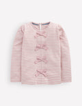 Rippstrick-Oberteil mit Schleifenbesatz-Rosa mit Streifen
