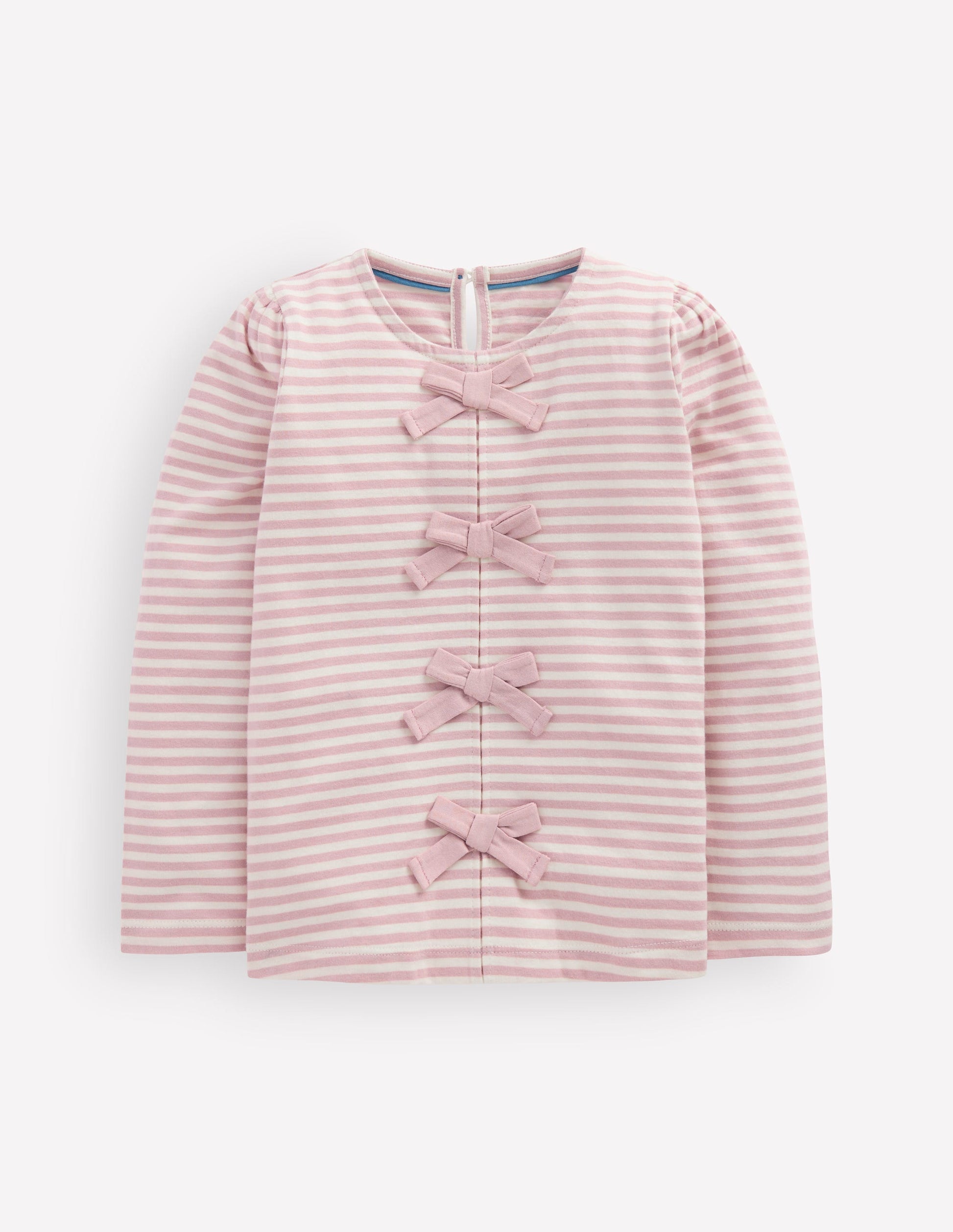 Rippstrick-Oberteil mit Schleifenbesatz-Rosa mit Streifen-1