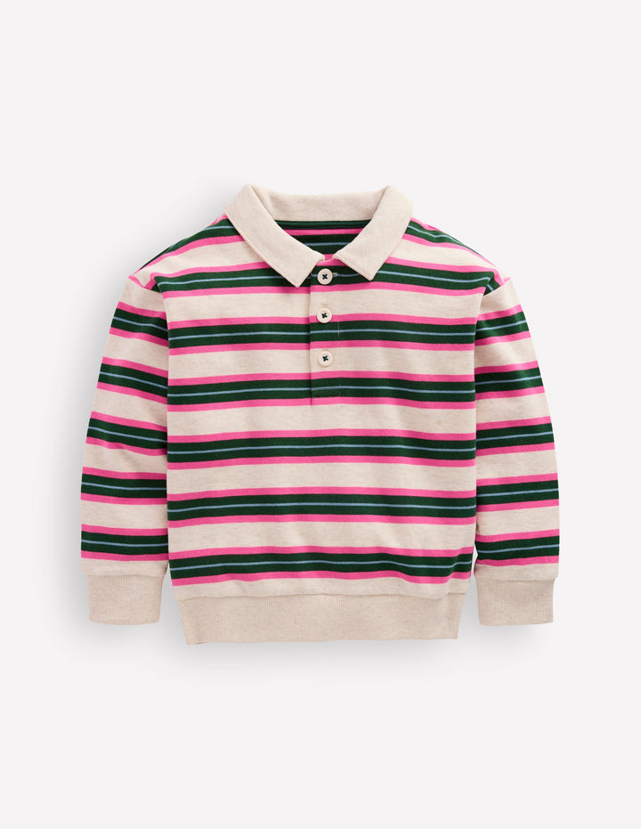 Sweatshirt mit Streifen am Kragen-Sanftes Naturweiß/Grün Streifen